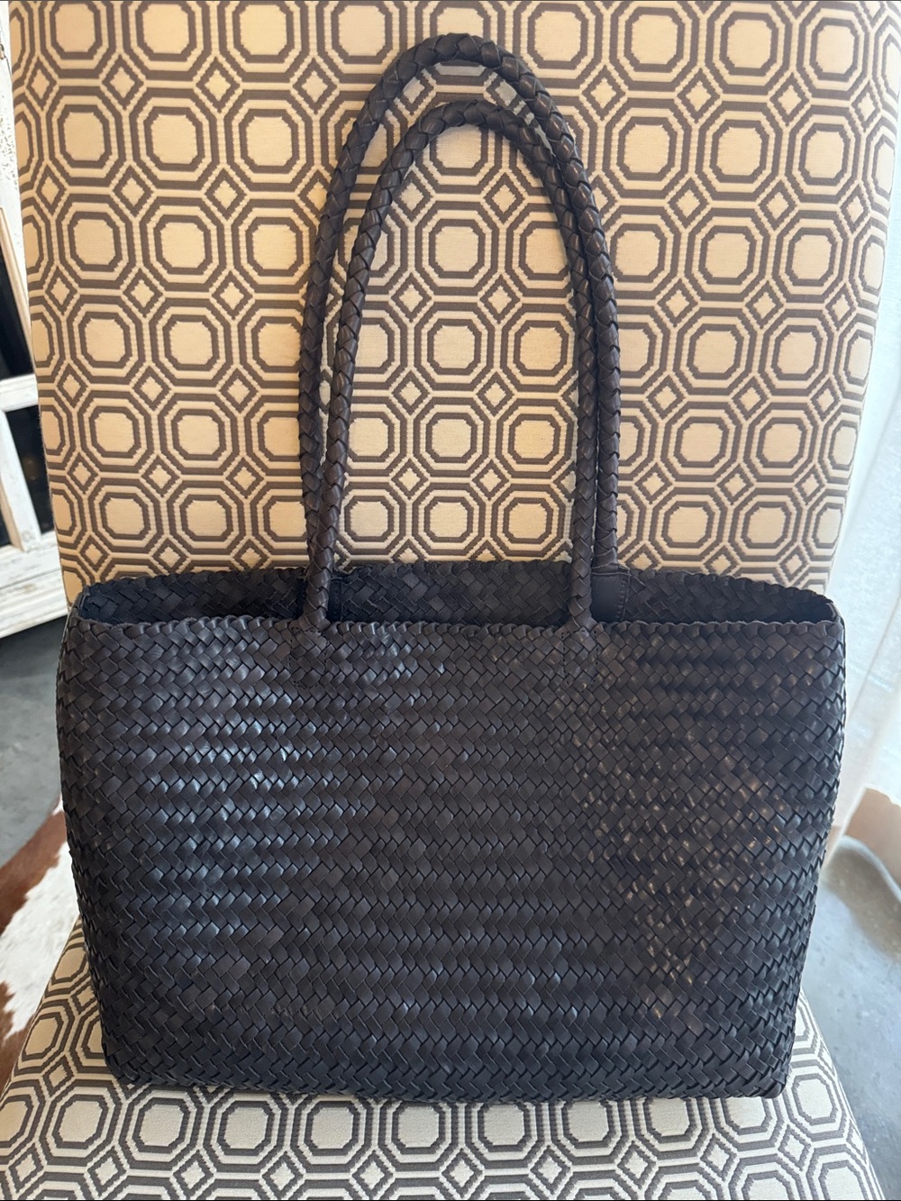 Madewell Woven Leather Tote Bag in Dark Blue